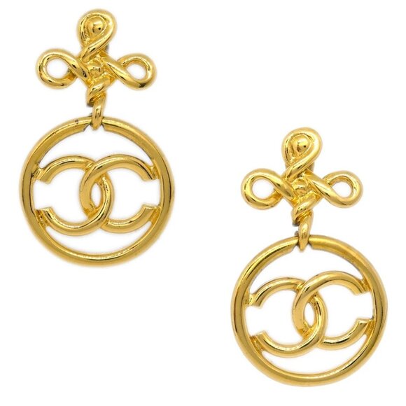 Chanel Hoop Dangle Earrings Gold Clip-On 2934 144166 - Picture 1 of 4